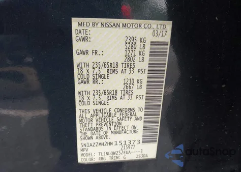 2017 Nissan Murano Sv z USA, uszkodzony, nr VIN 5N1AZ2MH2HN151373